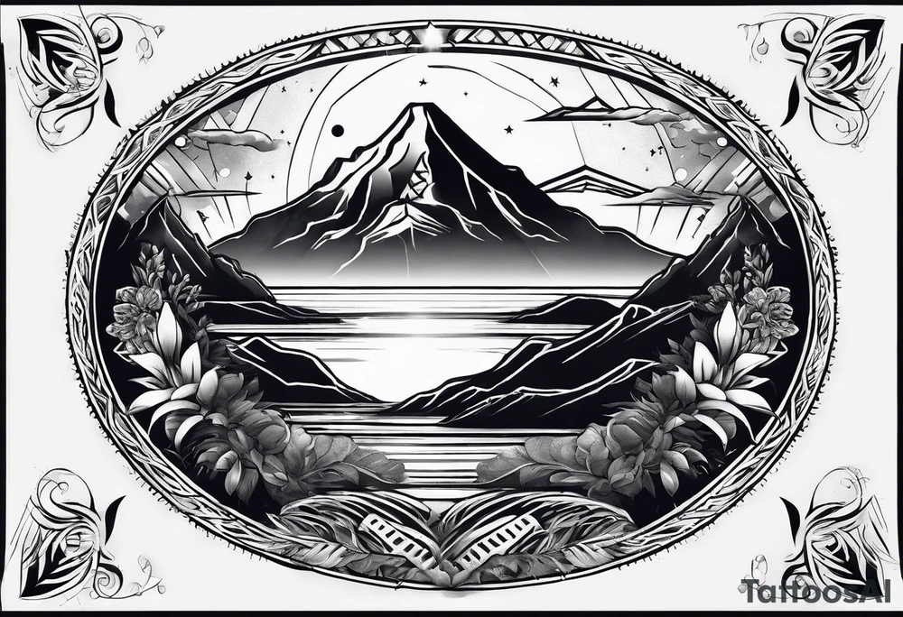 mountain and space samoan style tattoo idea