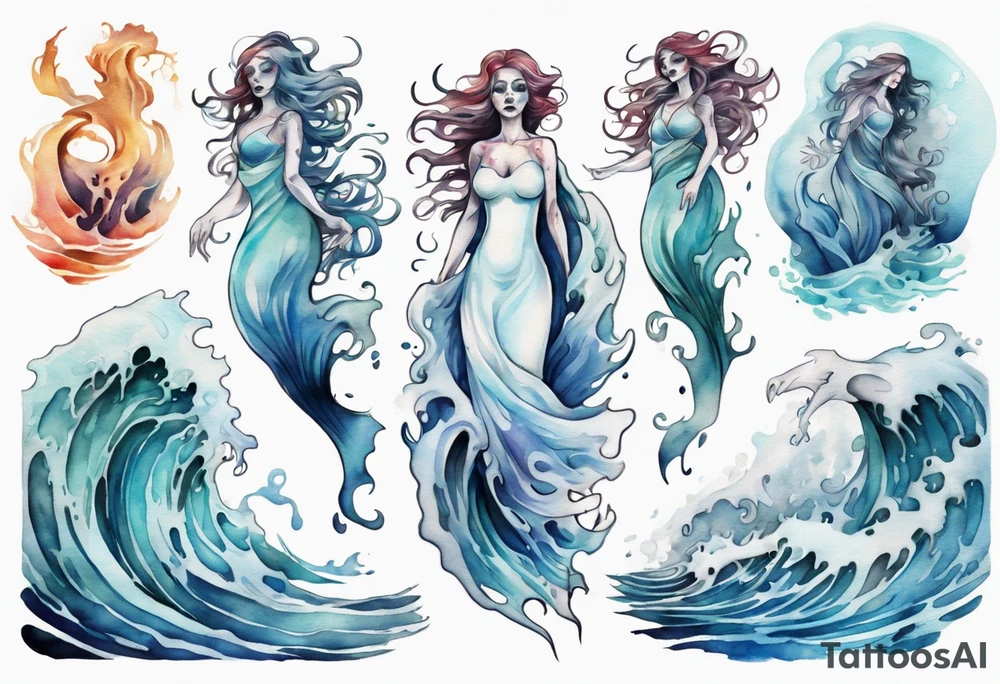 the ghost of a woman rising from the waves of the sea tattoo idea