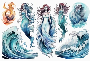 the ghost of a woman rising from the waves of the sea tattoo idea