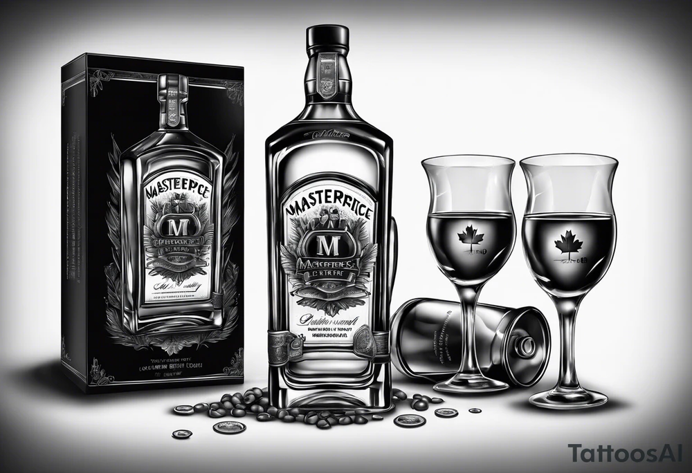 Canadian whiskey and glass and dog tags tattoo idea