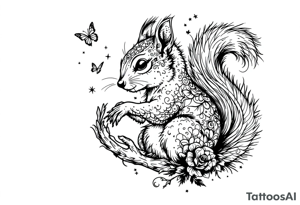 A Squirrel with a butterfly in hands tattoo idea
