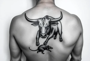 I want a tattoo with a bull with its horns down running full body chasing a rat on my lower back tattoo idea