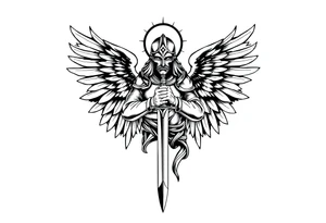 Holy Archangel, Biblical, Christianity, Hebrew, Guards of Christianity, Holding a sword, having six wings, wearing helmet, halo, seraphim, seek justice, walk only with God tattoo idea