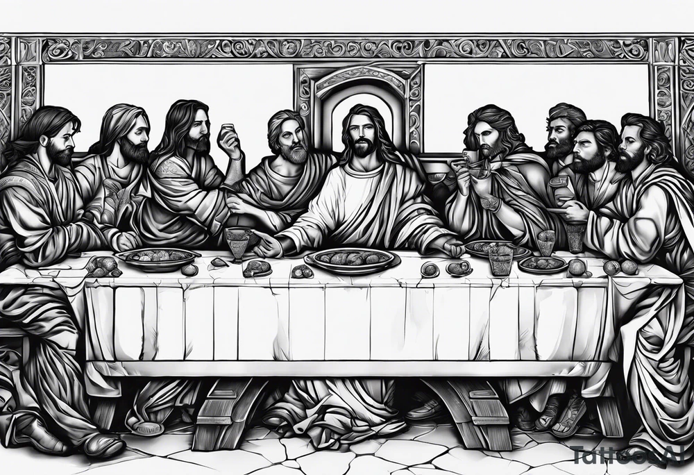 The last supper, but everyone at the table is a Skelton tattoo idea