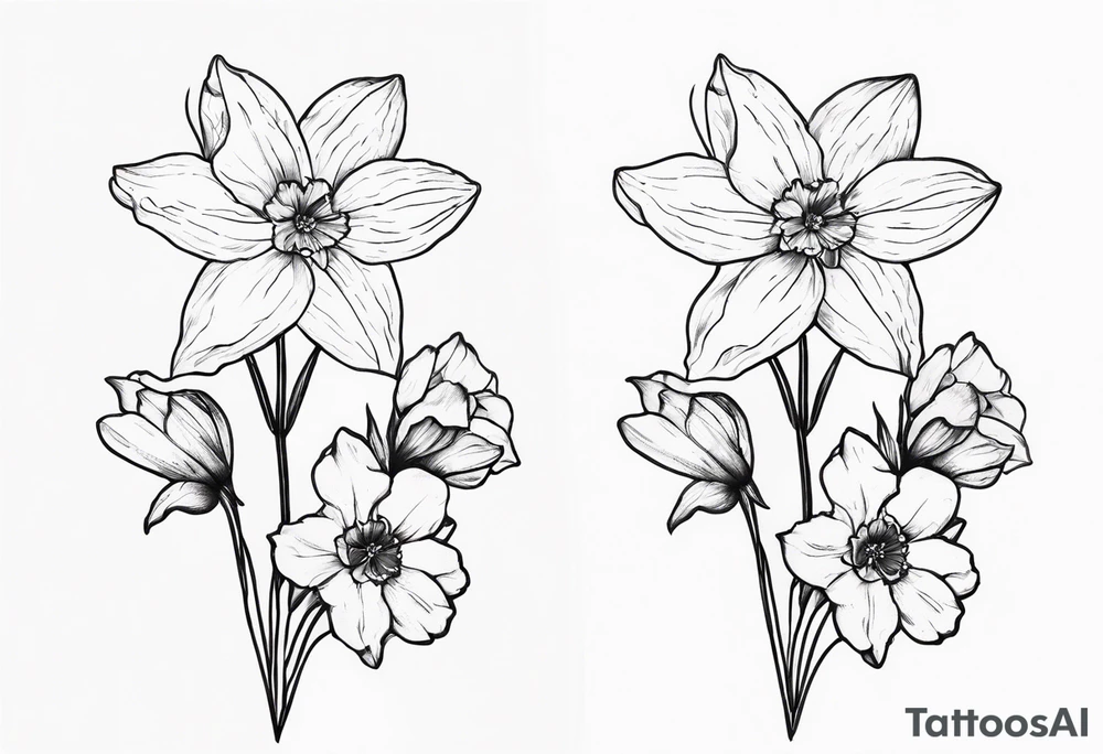 Larkspur and narcissus flowers tattoo idea