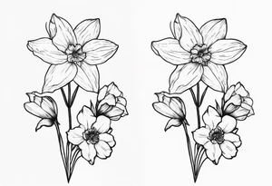 Larkspur and narcissus flowers tattoo idea