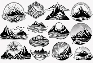 mountain with waves and sun tattoo idea