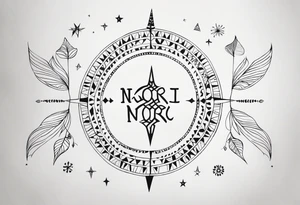 nordic text ᚠᛟᚱᛏᚢᚾᛖ ᚠᚨᚹᛖᚱᛋ ᚦᛖ ᛒᛟᛚᛞ in circul tattoo idea