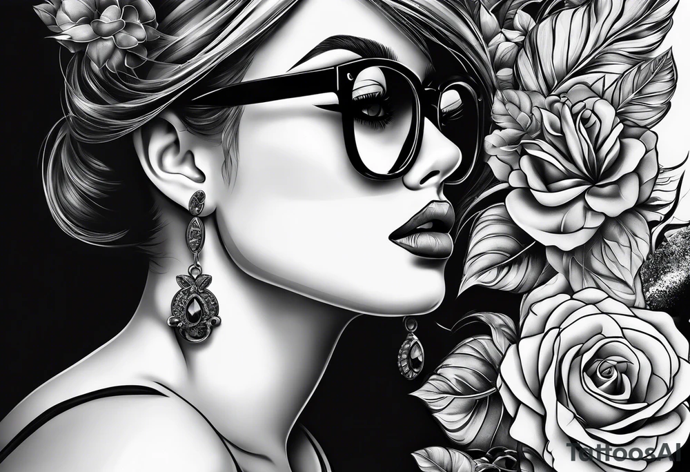 Life finds a way saying add glasses to woman tattoo idea