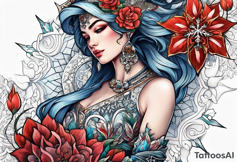 snowflake warrior, flower tattoo idea