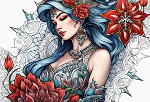 snowflake warrior, flower tattoo idea