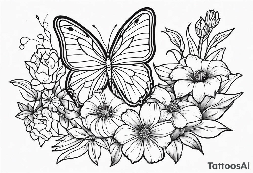 Butterflies with lilys, asters and morning glories tattoo idea