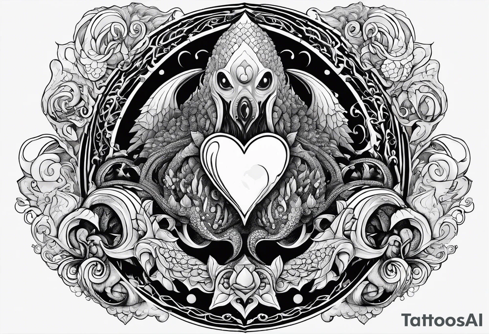 Long sleeve. Lovecraftian creature, protecting a heart. tattoo idea Long sleeve. Lovecraftian creature, protecting a heart. tattoo idea