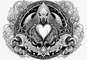 Long sleeve. Lovecraftian creature, protecting a heart. tattoo idea