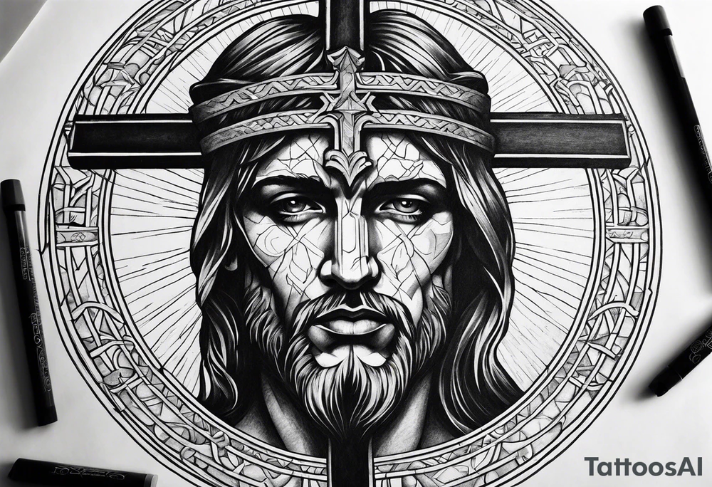 Crucified man in roman numerals circle tattoo idea