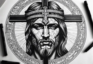 Crucified man in roman numerals circle tattoo idea