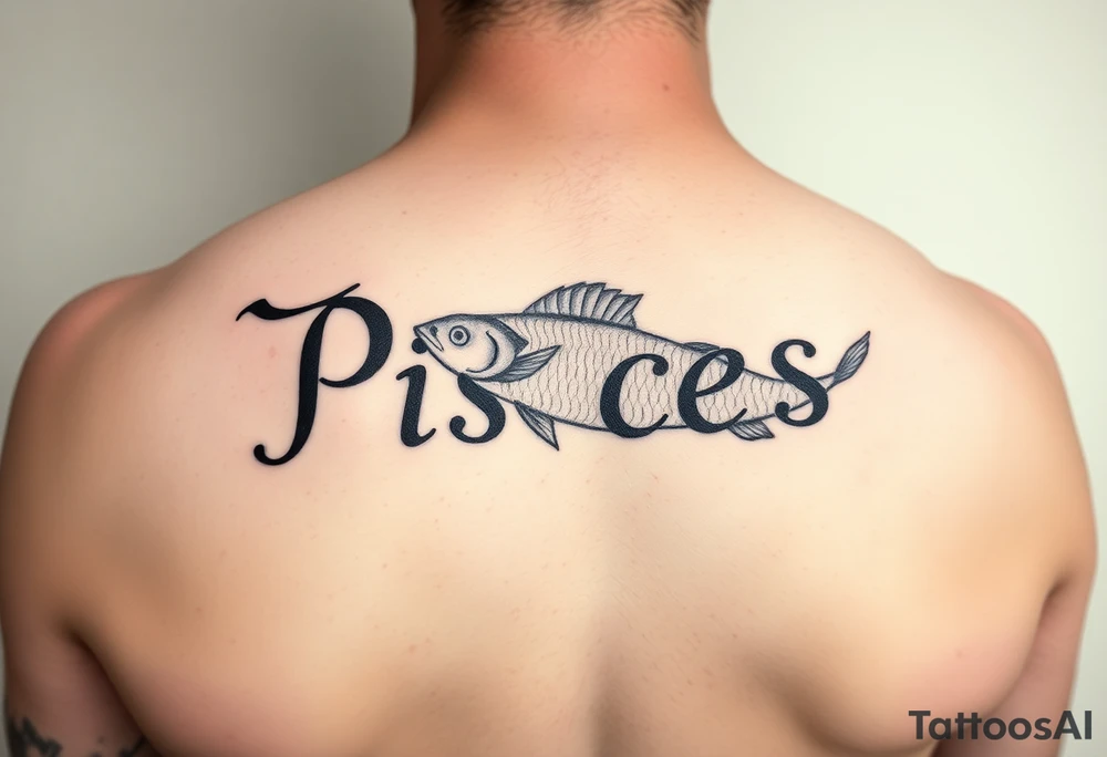 From the word “Pisces” around the word female characteristics of the zodiac sign using also the 2 fish tattoo idea