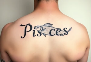 From the word “Pisces” around the word female characteristics of the zodiac sign using also the 2 fish tattoo idea