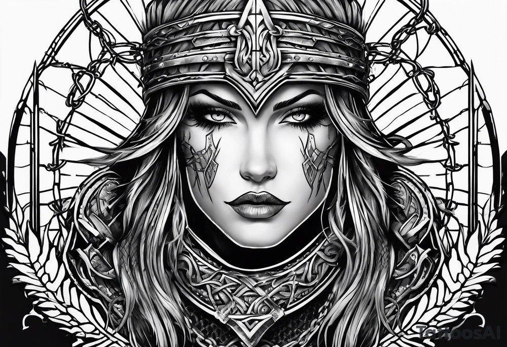 Valhalla sword shield barb wire chain tattoo idea