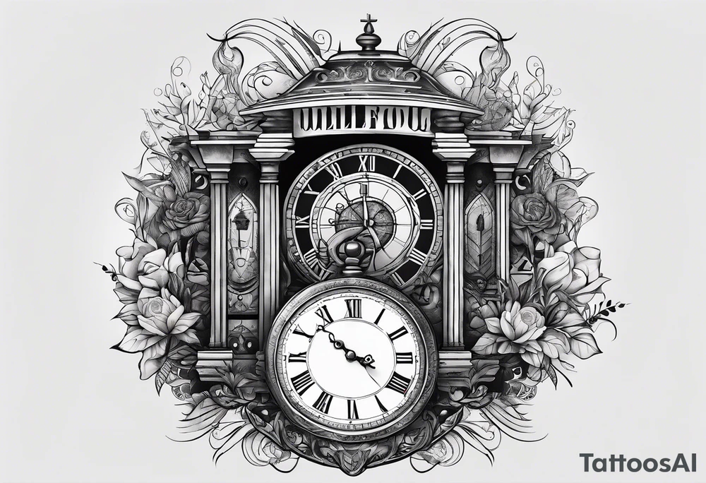 Combine elements representing time and travel. Use the words “I will follow you into the dark”. tattoo idea