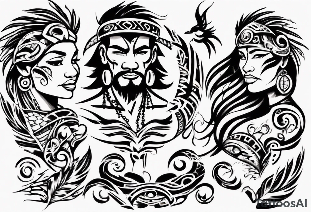 Hawaiian tribal tattoo describing a fathers love for his wife and son tattoo idea
