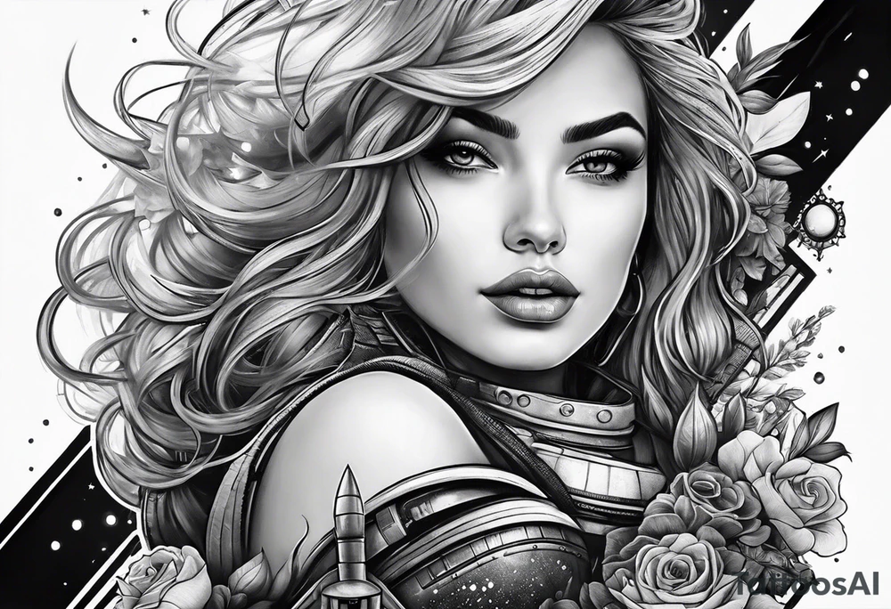 Girl sitting on a rocket tattoo idea