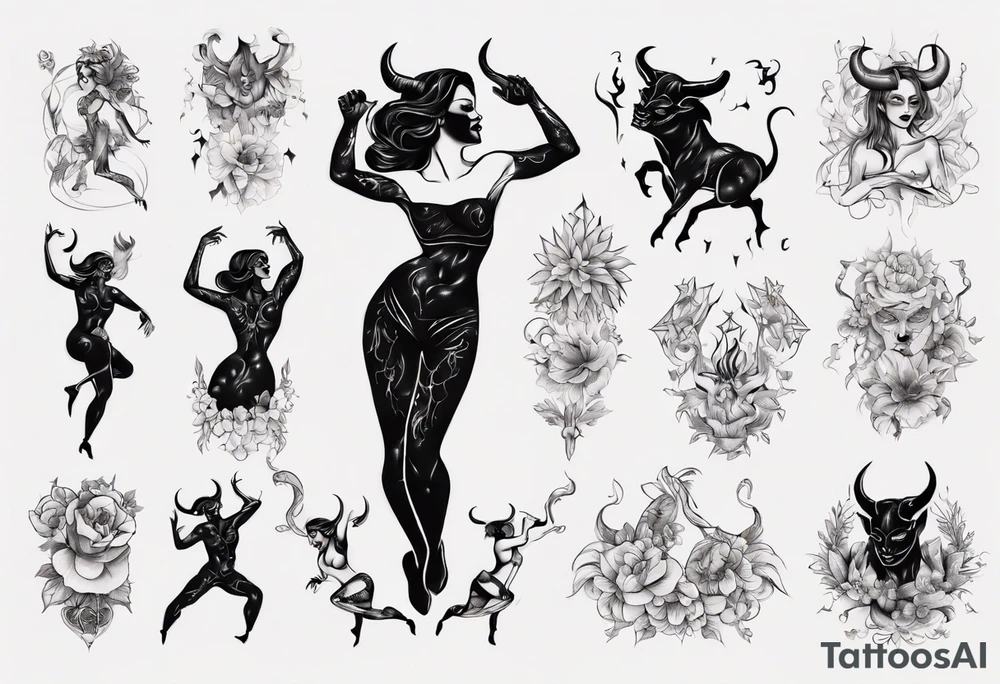 female dancing with the devil delicate tattoo idea