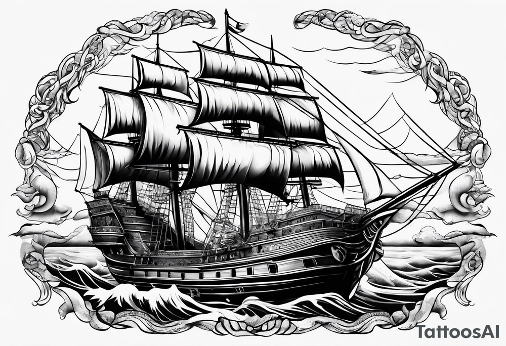 Slave ship with people, jumping off at sea tattoo idea