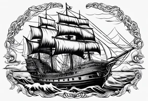 Slave ship with people, jumping off at sea tattoo idea