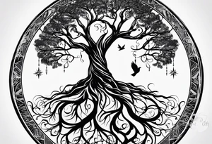 circle of life tree
the roots of the tree wrapped around a compass 
the compass is below the tree
the roots of the tree are wrapped around the compass tattoo idea