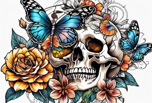 skeleton bones come alive flowers and butterflies tattoo idea