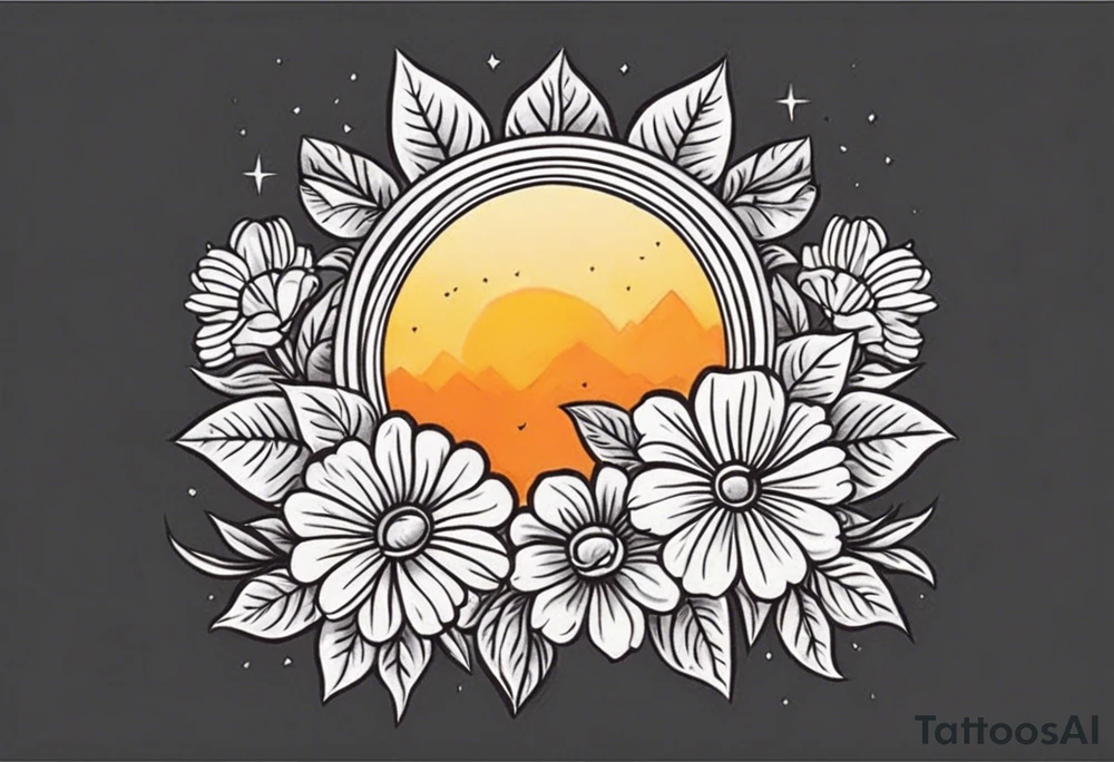 sunshine with rays

old school vintage simple traditional design with vintage flowers surrounding
bold color simple tattoo idea