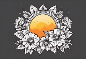 sunshine with rays

old school vintage simple traditional design with vintage flowers surrounding
bold color simple tattoo idea