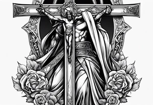 Christian knight holding the cross of jesus tattoo idea