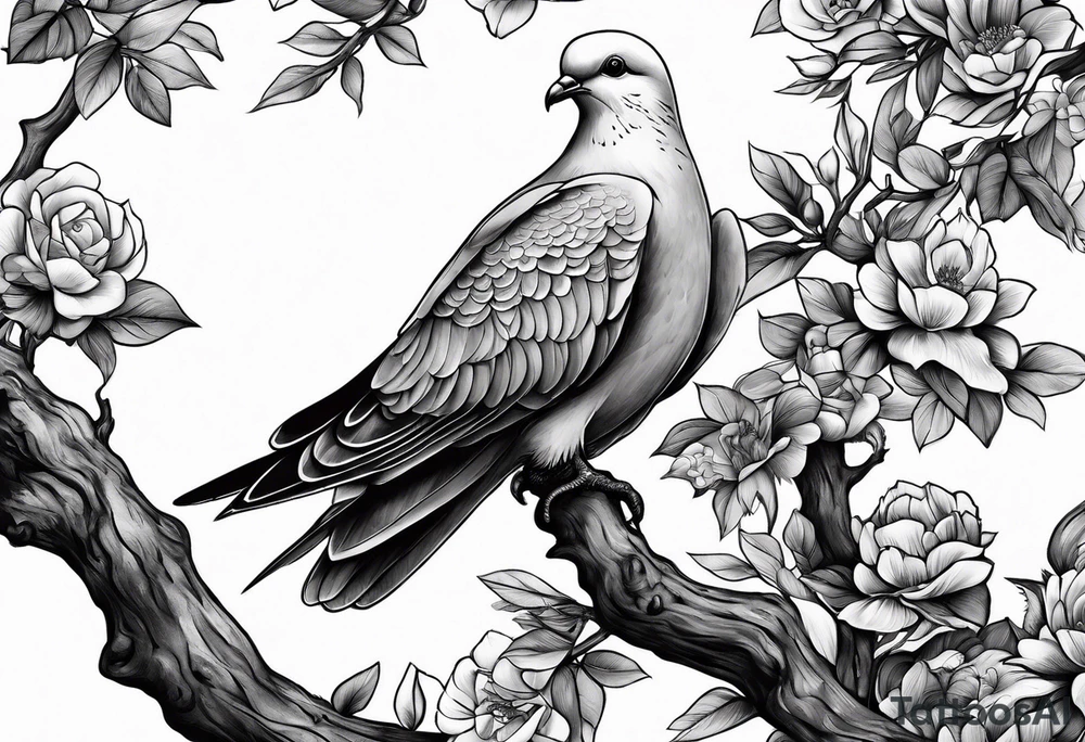 Dove sitting on a branch with an eagle flying tattoo idea Dove sitting on a branch with an eagle flying tattoo idea