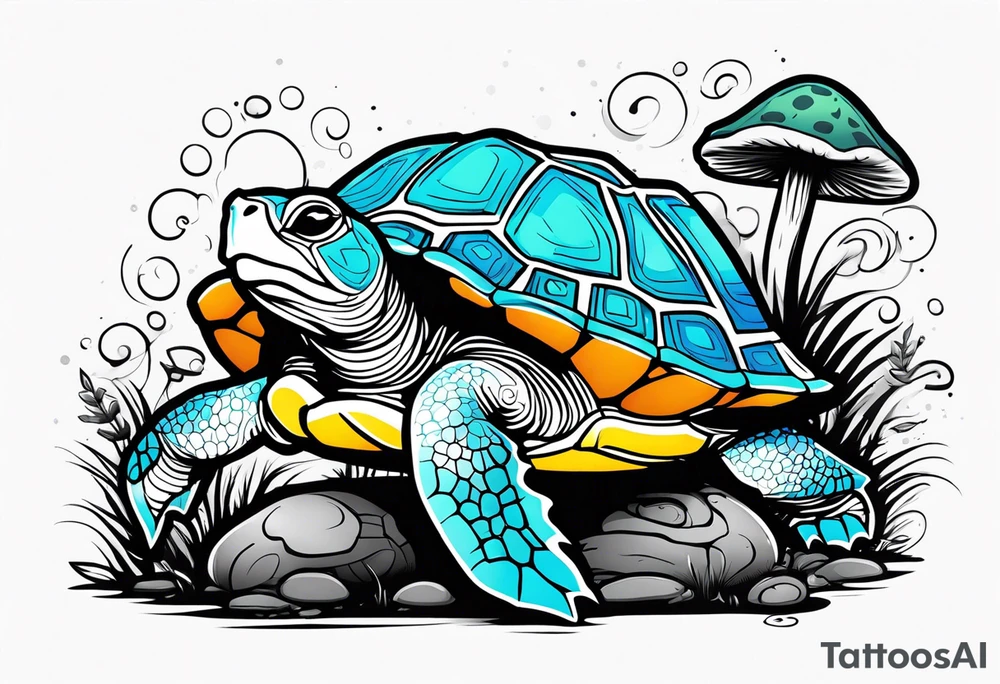 Turtle high on mushroom tattoo idea