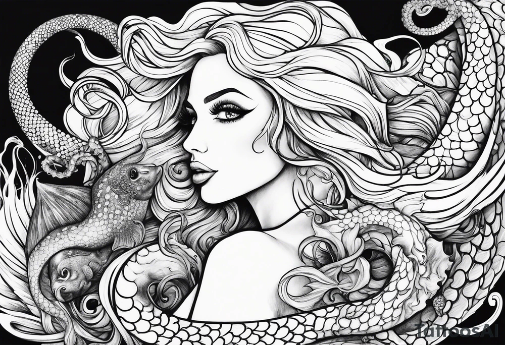 Blond mermaid with giant octopus tattoo idea