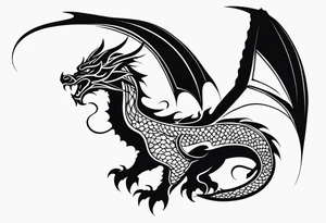 An ornate dragon breathing fire, with intricate scales and a fierce expression, symbolizing power and protection.” tattoo idea