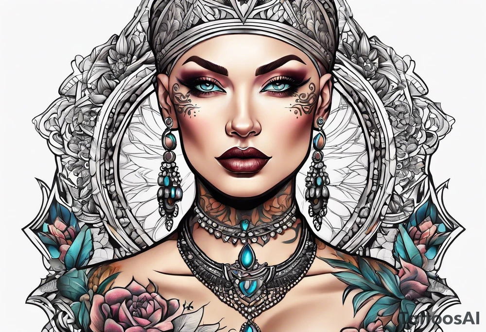 Bald woman tattoo idea