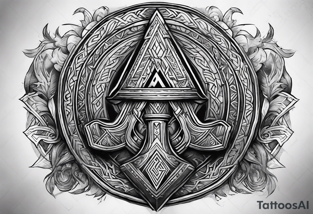 Valhalla  sword shield axe Valknut fog tattoo idea