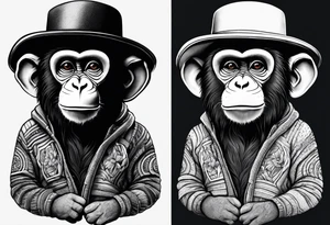 Monkey with a sweater and straw hat tattoo idea