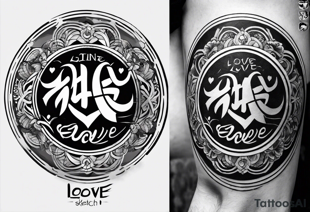 Base Design: circle for upper arm / shoulder. 

Add a tag in a stylized graffiti font with the word LOVE tattoo idea