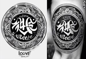 Base Design: circle for upper arm / shoulder. 

Add a tag in a stylized graffiti font with the word LOVE tattoo idea