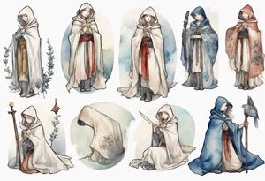 medieval Cate Blanchette dressed in white cloak, sad tattoo idea