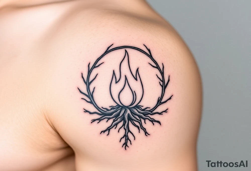 a round flame imprisoned in a roots circle tattoo idea