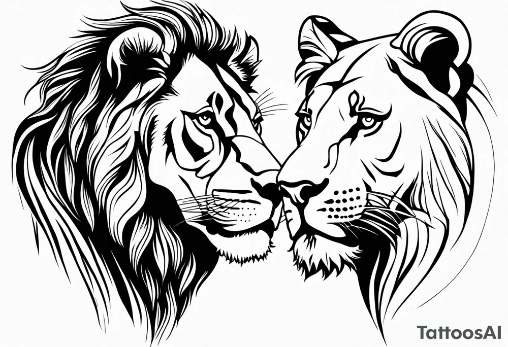 Realistic lion and lioness 
bonding tattoo idea