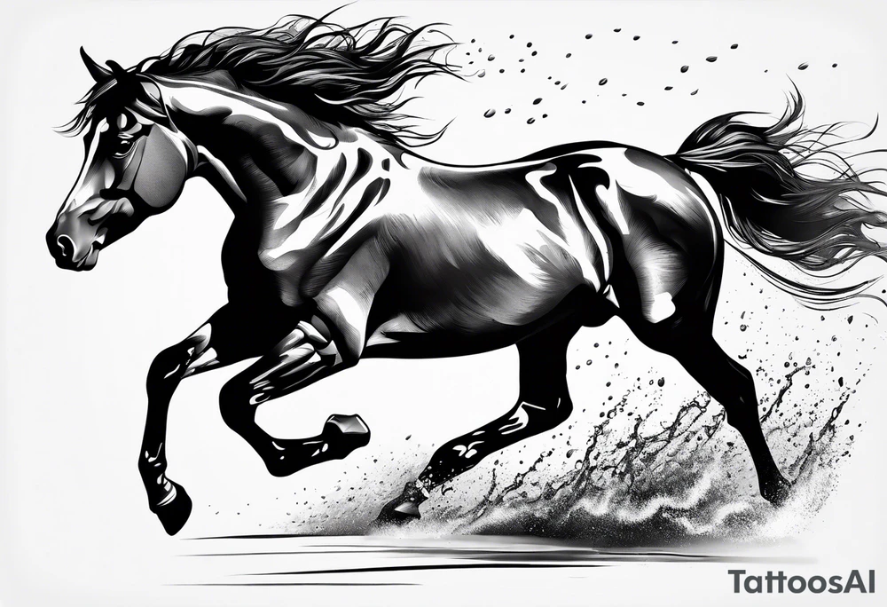 A horse galloping across wet ground tattoo idea