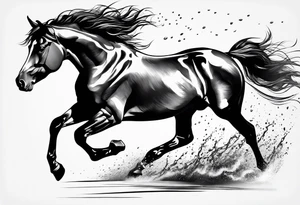 A horse galloping across wet ground tattoo idea