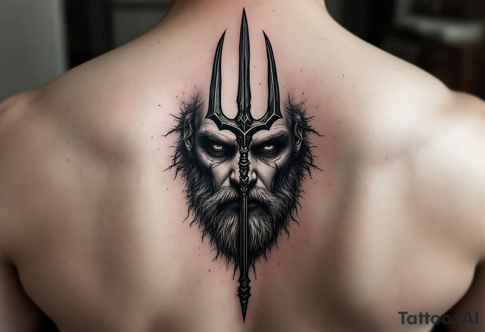face behind trident tattoo idea