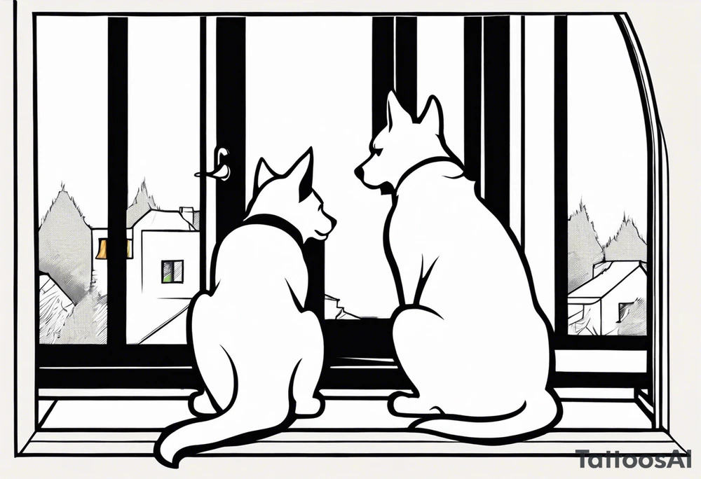 dog and cat looking out tall thin window together tattoo idea dog and cat looking out tall thin window together tattoo idea